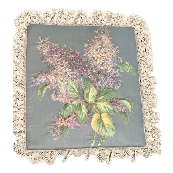 Vintage Fabric-Covered Wall Plaque with Lace Trim W/ Floral Design 11"x13" - Picture 1 of 3